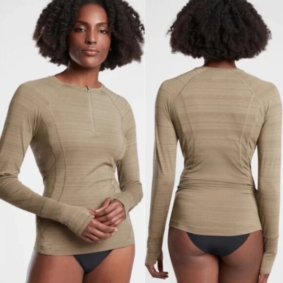 NWT Athleta Pacifica Illume Fitted Top SPF - Medium - Neutral Green/Shadow Olive - Picture 1 of 8